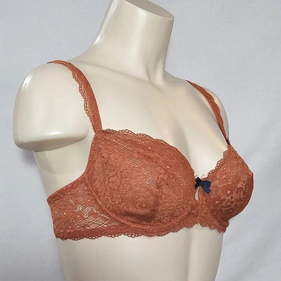 34D Gilligan O'Malley Unlined Semi Sheer Lace Balconette UW Bra Orange Penny NWT - Picture 2 of 11